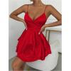imageSHENHE Womens V Neck Spaghetti Strap Tiered Fit and Flare A Line Mini Cami DressRed