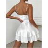 imageSHENHE Womens V Neck Spaghetti Strap Tiered Fit and Flare A Line Mini Cami DressWhite