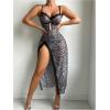 imageSHENHE Womens Zebra Print Split Thigh Mesh Babydoll Lingerie Dress Long Nightgown ChemiseMulticolor