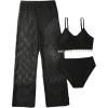 imageSHENHE Girls 3 Piece Bikini Sets Shell Decor V Neck Bathing Suit with Hollow Out Cover Up PantsBlack