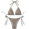imageSHENHE Womens 2 Piece Halter Swimsuits Side Tie Bottom Geometric Triangle Bikini SetBeige Geometric