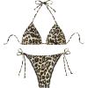 imageSHENHE Womens 2 Piece Leopard Triangle Bikini Swimsuit Sets Halter Self Tie Bathing Suit