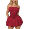 imageSHENHE Womens Bubble Tube Top Dress Off Shoulder Puffy A Line Y2K Corset DressRed