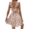 imageSHENHE Womens Ditsy Floral Tie Back Square Neck Ruffle Sleeveless A Line Swing Mini Dress Apricot Medium