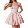 imageSHENHE Womens Floral Corset Mini Dress Square Neck Smocked Fit and Flare Flowy Boho Dress Pink Medium