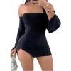 imageSHENHE Womens Off Shoulder Side Slit Long Sleeve Bodycon Sexy Mini Dress Club Night DressBlack