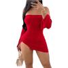 imageSHENHE Womens Off Shoulder Side Slit Long Sleeve Bodycon Sexy Mini Dress Club Night DressRed