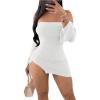 imageSHENHE Womens Off Shoulder Side Slit Long Sleeve Bodycon Sexy Mini Dress Club Night DressWhite