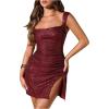 imageSHENHE Womens Sequin Open Back Glitter Bodycon Slit Mini Dress Sexy Party Night DressBurgundy
