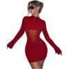 imageSHENHE Womens Sexy Open Back Sheer Mesh Long Sleeve Backless Bodycon Party Mini DressBurgundy