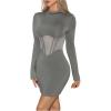 imageSHENHE Womens Sexy Open Back Sheer Mesh Long Sleeve Backless Bodycon Party Mini DressGrey
