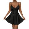 imageSHENHE Womens V Neck Spaghetti Strap Tiered Fit and Flare A Line Mini Cami DressBlack