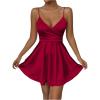 imageSHENHE Womens V Neck Spaghetti Strap Tiered Fit and Flare A Line Mini Cami DressBurgundy