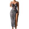 imageSHENHE Womens Zebra Print Split Thigh Mesh Babydoll Lingerie Dress Long Nightgown ChemiseMulticolor