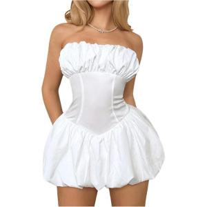 imageSHENHE Womens Bubble Tube Top Dress Off Shoulder Puffy A Line Y2K Corset DressWhite