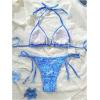 imageSHENHE Womens 2 Piece Swimsuit Floral Print Halter Tie Side Triangle Bikini SetBlue Floral