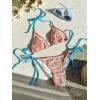 imageSHENHE Womens 2 Piece Swimsuit Floral Print Halter Tie Side Triangle Bikini SetBlue Pink Orange Stripped