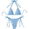 imageSHENHE Womens 2 Piece Swimsuit Floral Print Halter Tie Side Triangle Bikini SetBlue Striped C