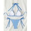 imageSHENHE Womens 2 Piece Swimsuit Floral Print Halter Tie Side Triangle Bikini SetBlue Striped C
