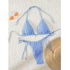 imageSHENHE Womens 2 Piece Swimsuit Floral Print Halter Tie Side Triangle Bikini SetLight Blue Stripe Textured