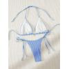imageSHENHE Womens 2 Piece Swimsuit Floral Print Halter Tie Side Triangle Bikini SetLight Blue Stripe Textured