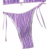 imageSHENHE Womens 2 Piece Swimsuit Floral Print Halter Tie Side Triangle Bikini SetLilac Purple Stripe Textured