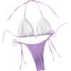 imageSHENHE Womens 2 Piece Swimsuit Floral Print Halter Tie Side Triangle Bikini SetLilac Purple Stripe Textured