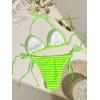 imageSHENHE Womens 2 Piece Swimsuit Floral Print Halter Tie Side Triangle Bikini SetLime Green Stripped