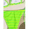 imageSHENHE Womens 2 Piece Swimsuit Floral Print Halter Tie Side Triangle Bikini SetLime Green Stripped