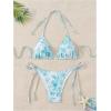 imageSHENHE Womens 2 Piece Swimsuit Floral Print Halter Tie Side Triangle Bikini SetMint Blue
