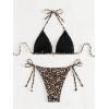 imageSHENHE Womens 2 Piece Swimsuit Floral Print Halter Tie Side Triangle Bikini SetMulticolor Leopard Print
