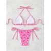 imageSHENHE Womens 2 Piece Swimsuit Floral Print Halter Tie Side Triangle Bikini SetPink Floral