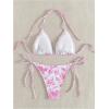 imageSHENHE Womens 2 Piece Swimsuit Floral Print Halter Tie Side Triangle Bikini SetPink Floral C