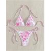 imageSHENHE Womens 2 Piece Swimsuit Floral Print Halter Tie Side Triangle Bikini SetPink Floral C