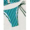 imageSHENHE Womens 2 Piece Swimsuit Floral Print Halter Tie Side Triangle Bikini SetStriped Dark Green