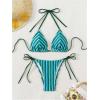 imageSHENHE Womens 2 Piece Swimsuit Floral Print Halter Tie Side Triangle Bikini SetStriped Dark Green