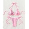 imageSHENHE Womens 2 Piece Swimsuit Floral Print Halter Tie Side Triangle Bikini SetStriped Light Pink