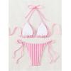 imageSHENHE Womens 2 Piece Swimsuit Floral Print Halter Tie Side Triangle Bikini SetStriped Light Pink