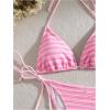 imageSHENHE Womens 2 Piece Swimsuit Floral Print Halter Tie Side Triangle Bikini SetStriped Pink