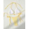 imageSHENHE Womens 2 Piece Swimsuit Floral Print Halter Tie Side Triangle Bikini SetYellow Stripe Textured