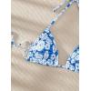 imageSHENHE Womens Triangle Halter Bikini Top Floral Tie Back Smocked Cute Swimsuit TopBlue and White