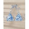 imageSHENHE Womens Triangle Halter Bikini Top Floral Tie Back Smocked Cute Swimsuit TopBlue and White