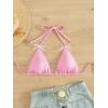 imageSHENHE Womens Triangle Halter Bikini Top Floral Tie Back Smocked Cute Swimsuit TopGingham Bow Pink
