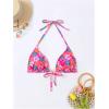 imageSHENHE Womens Triangle Halter Bikini Top Floral Tie Back Smocked Cute Swimsuit TopHot Pink Blue