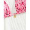 imageSHENHE Womens Triangle Halter Bikini Top Floral Tie Back Smocked Cute Swimsuit TopHot Pink a
