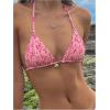 imageSHENHE Womens Triangle Halter Bikini Top Floral Tie Back Smocked Cute Swimsuit TopHot Pink a
