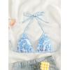 imageSHENHE Womens Triangle Halter Bikini Top Floral Tie Back Smocked Cute Swimsuit TopLight Blue