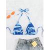 imageSHENHE Womens Triangle Halter Bikini Top Floral Tie Back Smocked Cute Swimsuit TopMulticolor Blue B