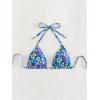 imageSHENHE Womens Triangle Halter Bikini Top Floral Tie Back Smocked Cute Swimsuit TopMulticolor Blue Yellow