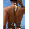imageSHENHE Womens Triangle Halter Bikini Top Floral Tie Back Smocked Cute Swimsuit TopMulticolor Yellow Green